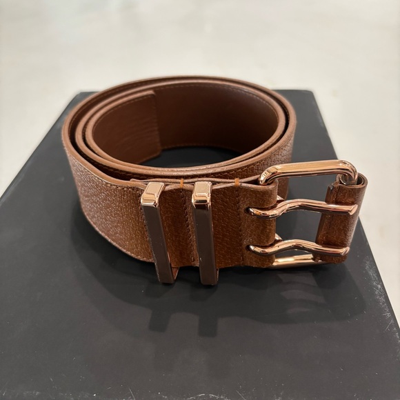 Balenciaga brown/tan leather belt with Rose Gold Hardware Very Good condition! main image 4